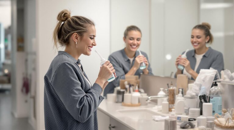 Person der bruger klorhexidin mundskyl efter tandbørstning