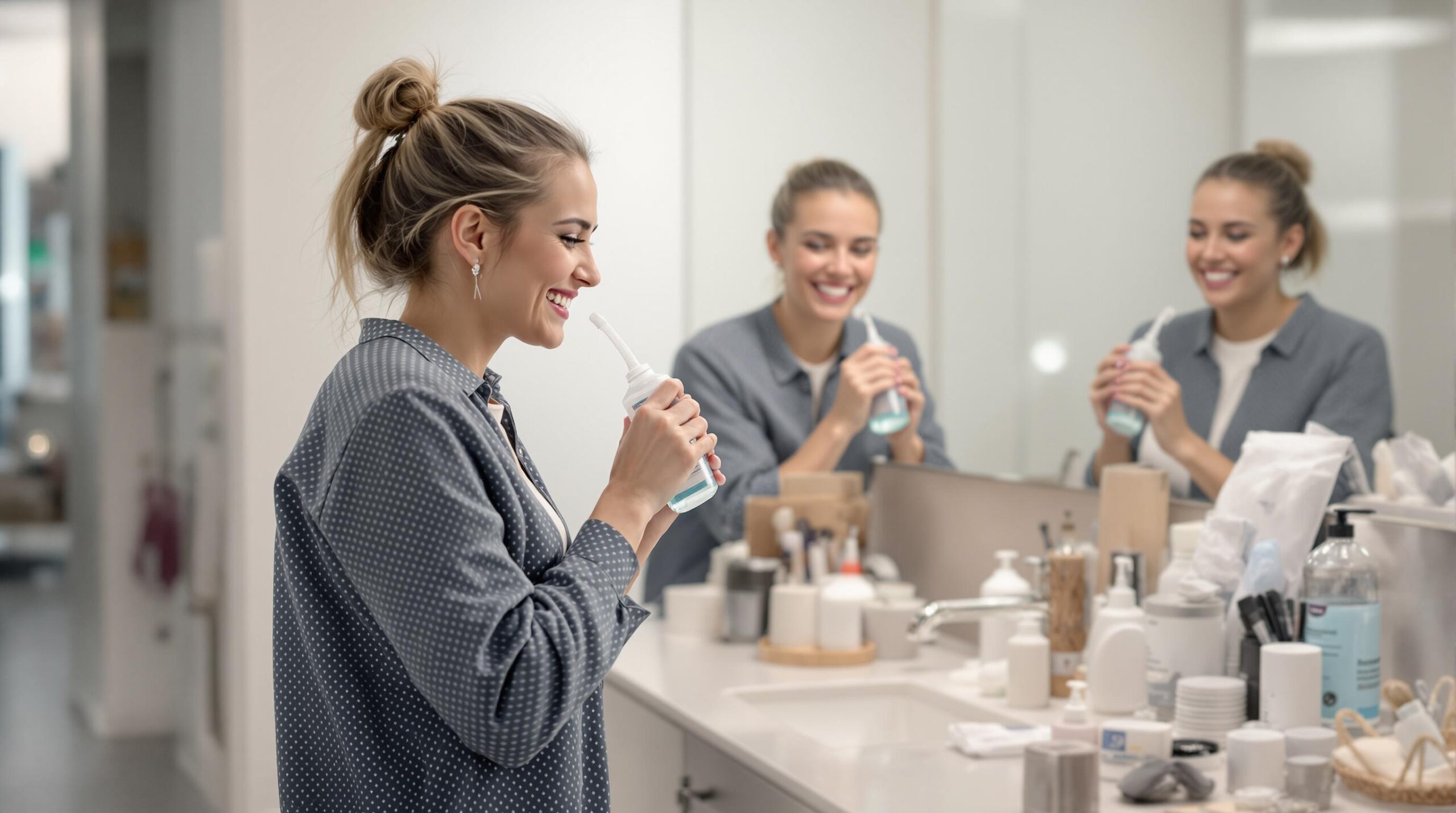 Person der bruger klorhexidin mundskyl efter tandbørstning
