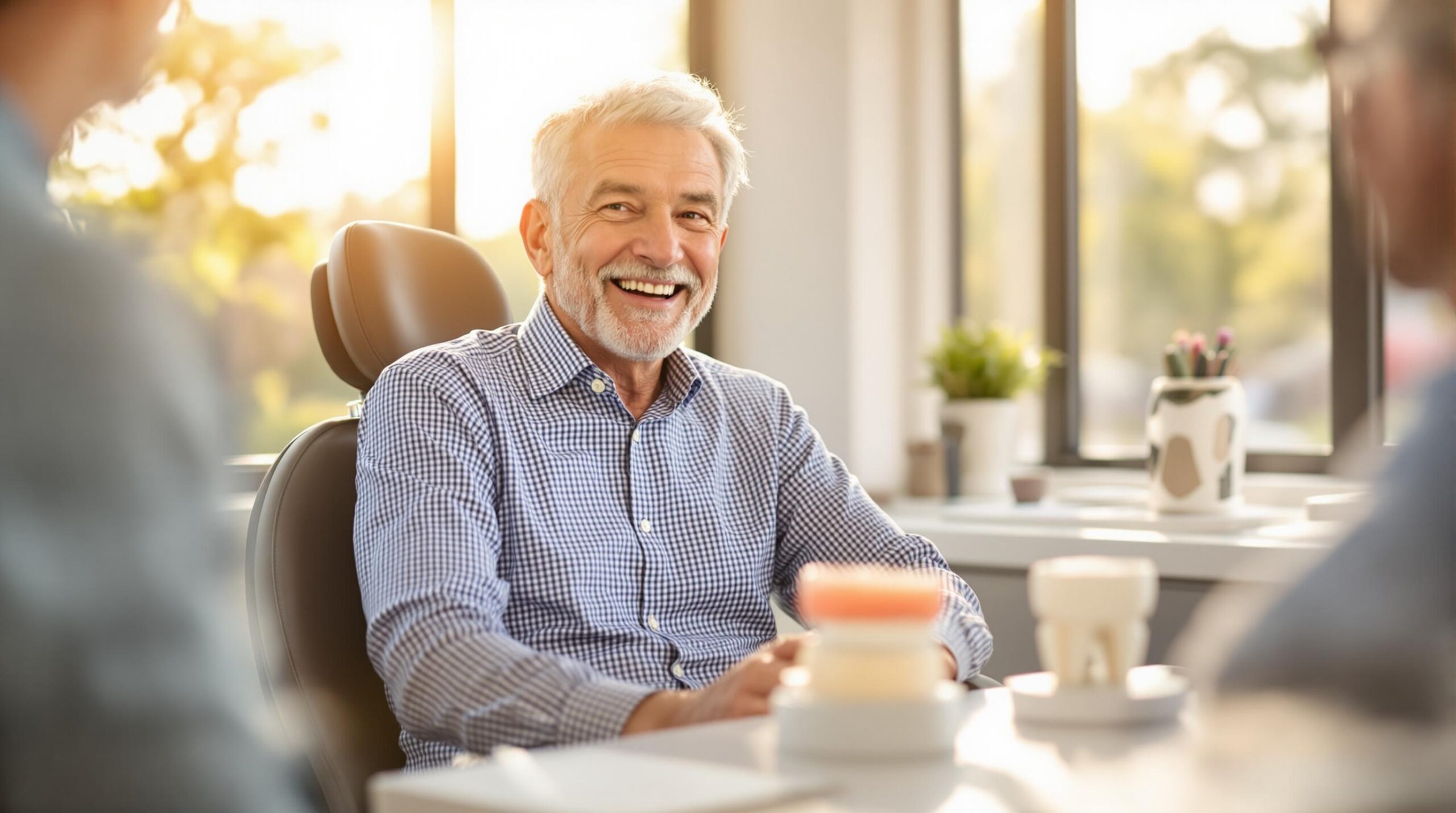 Alt="Ældre kvinde børster tænder ved håndvask med specialtandpasta"